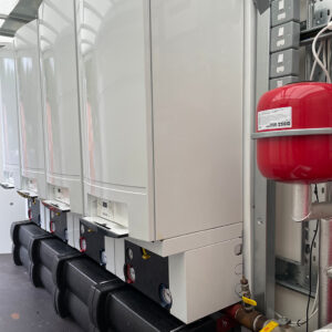 Row of industrial boiler units